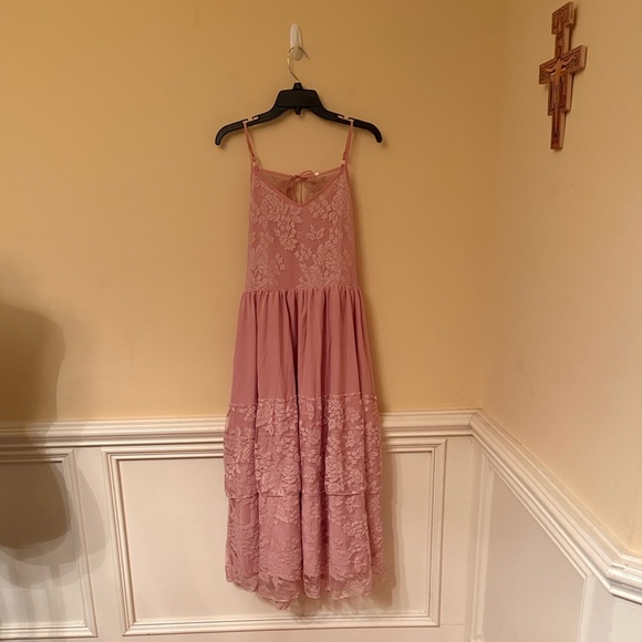 Pink Lace Maxi Dress Sz 2/4 - Picture 3 of 10